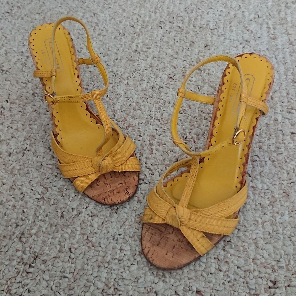COACH Ginger Grosgrain Strappy Cork Heel Sandals Size 8B